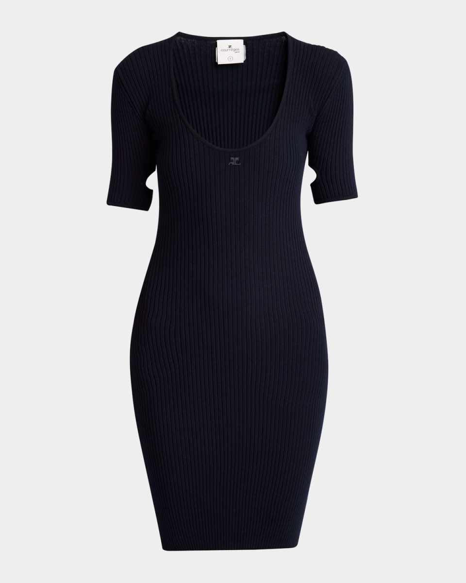 Loop Cutout Short-Sleeve Milano Knit Mini Dress
